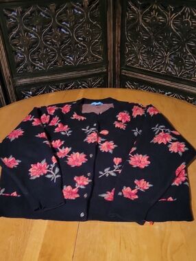 Draper James Black Cardigan with Pink Floral Motif